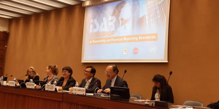Dr. Madelyn Antoncic (left), CEO of the Global Algorithmic Institute, was a panelist at UNCTAD-ISAR workshop on climate-related financial disclosure (October 2019)